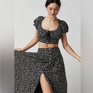 💫 NWT Free People Easy to Love Floral Two-piece Maxi Skirt Set - Black medium